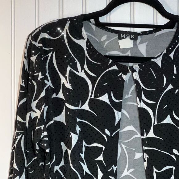 MSK Cropped Jacket Women’s Large Black And White Beaded Hem Classiccore Cottag - Picture 2 of 11